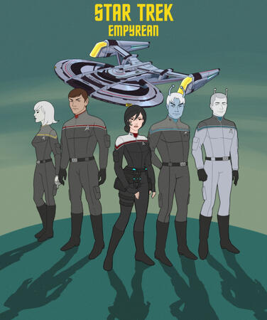 Star Trek TAS inspired poster of STO Empyrean crew
